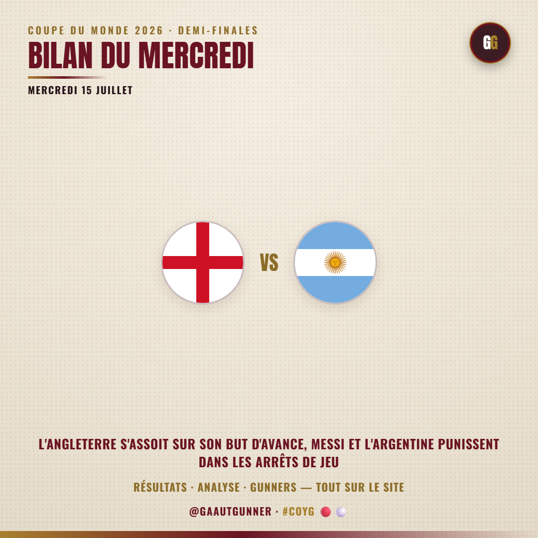 Wednesday, July 15 recap: England-Argentina, 2026 World Cup semi-final
